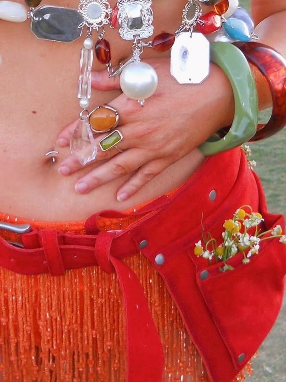 Nasty Gal Orange Beaded Fringe Shorts